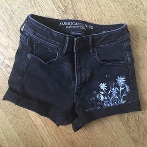 Hand painted denim high waisted shorts